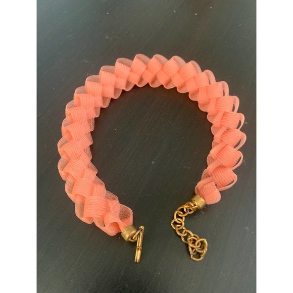 Coral Ribbon Braid Necklace Earrings Set - Picture 9 of 10